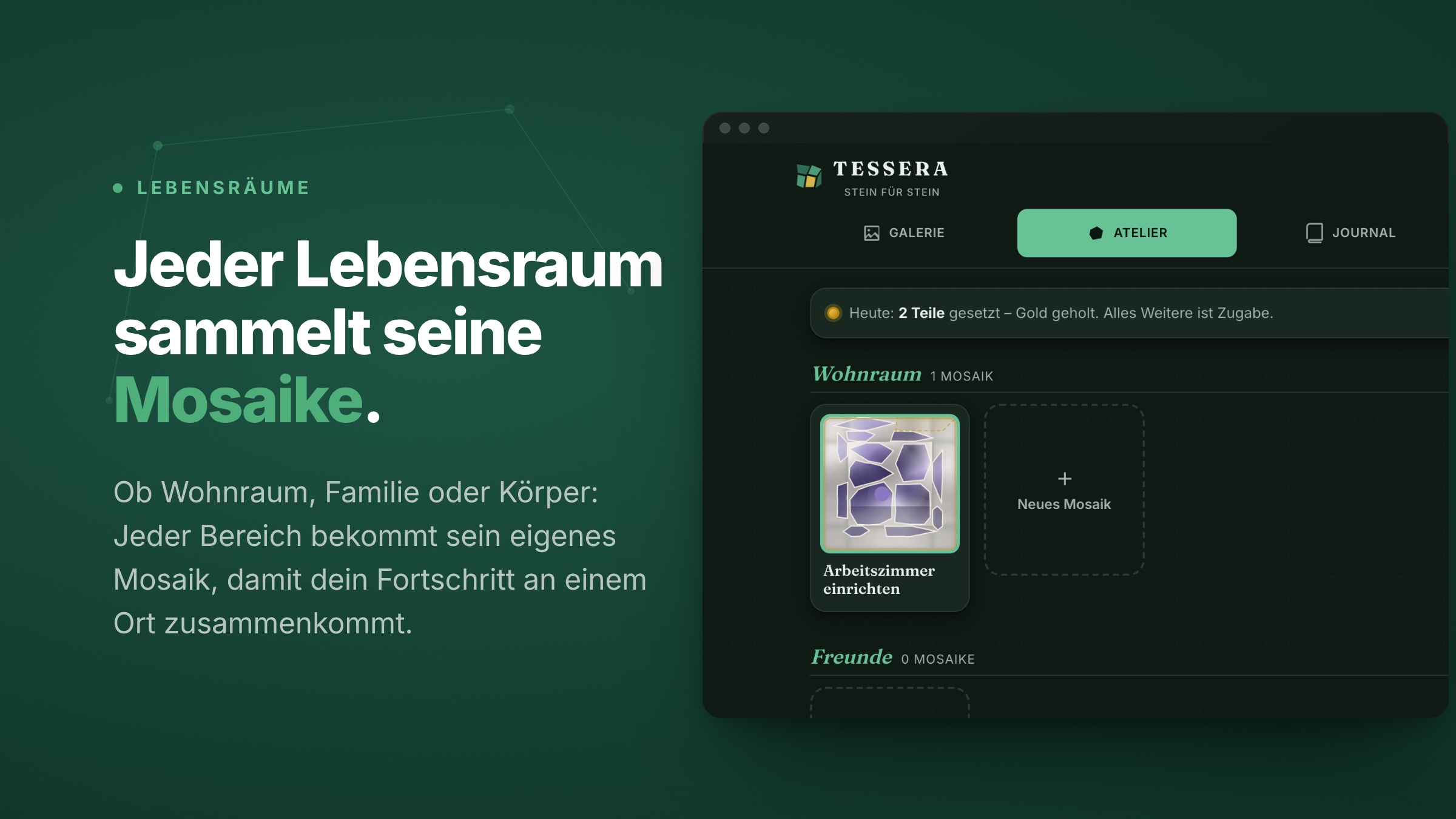 Tessera-Slide «Jeder Lebensraum sammelt seine Mosaike» – die Übersicht der Lebensräume