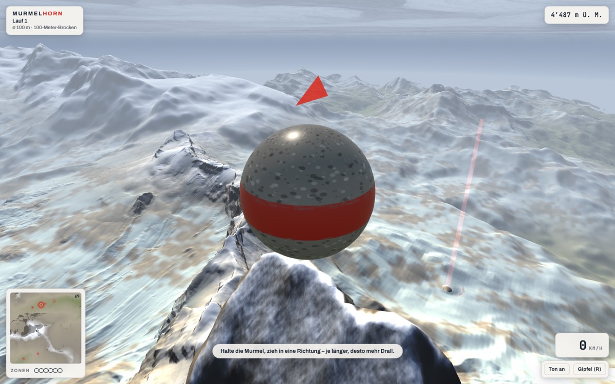 Blick vom Matterhorn-Gipfel über das Gelände hinunter ins Tal – der Startpunkt jedes Laufs